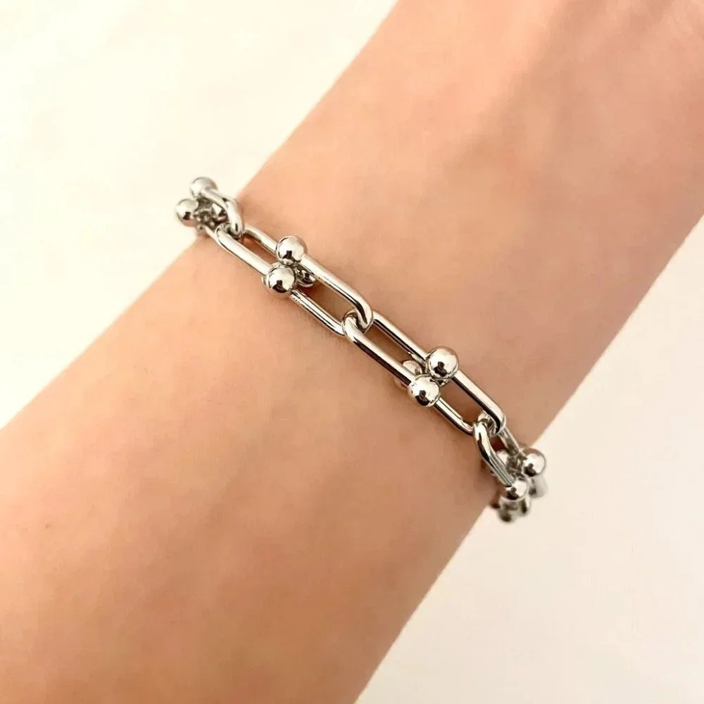 925 Sterling Silver Minimalist Bracelet U Link Hardware Chain Link Bracelet - Picture 7 of 10